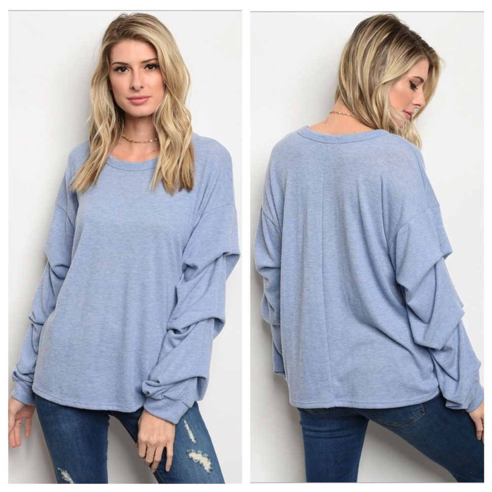 Slouchy Blue Tiered Sleeve Top - Picture 8 of 8